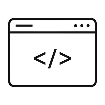 Simple line icon of a web browser window with HTML code  coding symbol icon