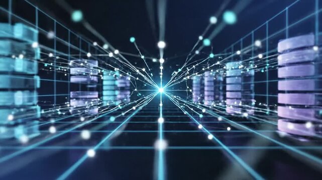 Futuristic Data Center Network Visualization.