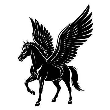 Majestic Pegasos, the mythical winged horse, soaring through the sky, symbol of freedom and inspiration