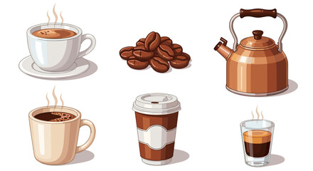 Obraz premium A set of coffee cups and a kettle in a minimalist vector illustration