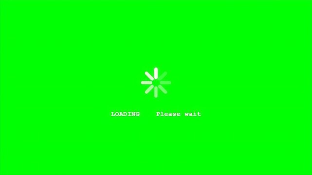 Loading progress icon with please wait on green screen