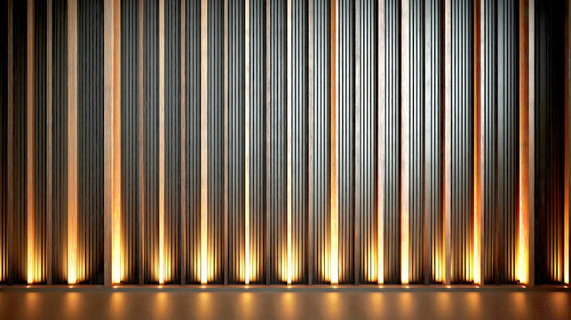 Luxury Vertical Metal Slat Wall with Warm Ambient Lighting