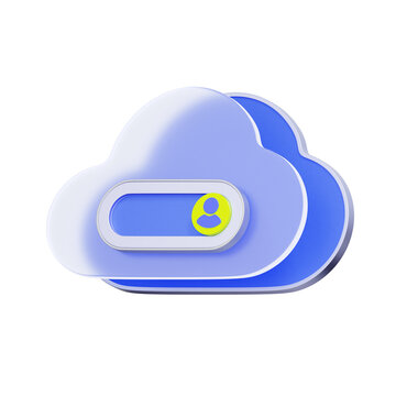 3D illustration of cloud with security toggle for private cloud, secure network, enterprise infrastructure, dedicated server, and exclusive access.