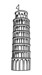 Obraz premium PNG Leaning Tower of Pisa Italy doodle illustration, transparent background