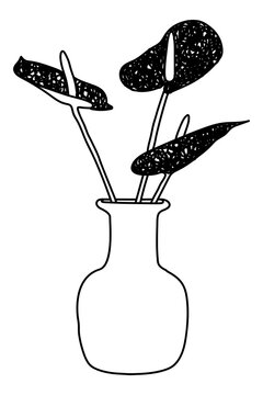 Anthurium flowers in vase png doodle element, transparent background