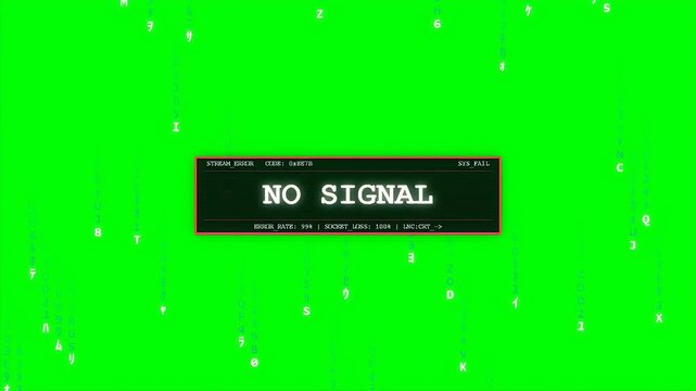 Digital glitch animation with matrix rain on green screen