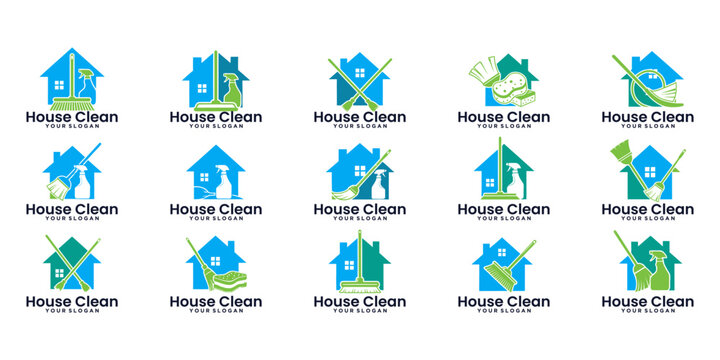 Modern house clean logo set featuring home and sparkle elements, ideal for cleaning services, housekeeping brands, and sanitation companies.