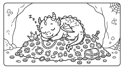 Sleeping dragon on treasure hoard coins. © angguk