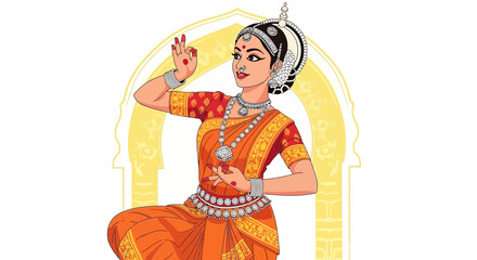 Obraz premium Indian classical dancer in traditional costume and jewelry, performing Odissi dance.