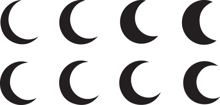 Crescent Moon Phases in Black and White Illustration