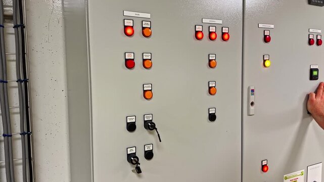 The electrical switchboard of a production line in a factory.