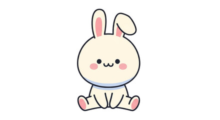 Fototapeta premium Cute cartoon bunny sitting with rosy cheeks and a happy expression.