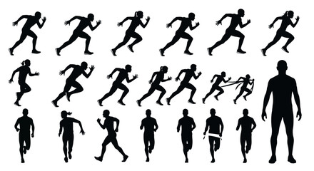 Fototapeta premium Running Silhouettes Collection: Athletes, Marathon, Sprint, Fitness, Exercise