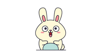 Obraz premium A cute cartoon bunny with wide eyes and an open mouth looks surprised and happy.