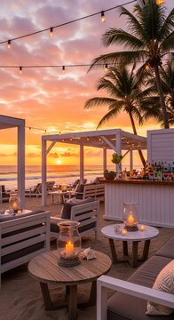 Cozy Beachside Patio at Sunset.