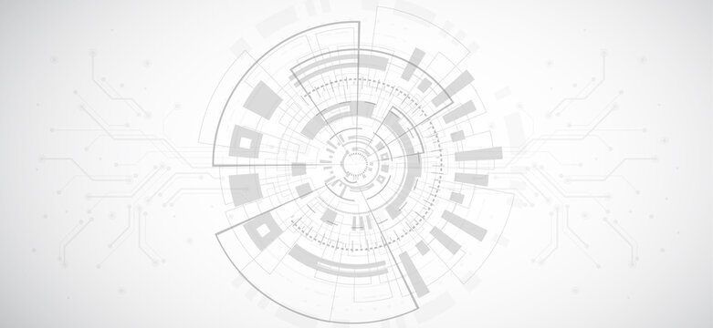 Abstract Futuristic White Technology Background with Circular Interface and Circuit Lines