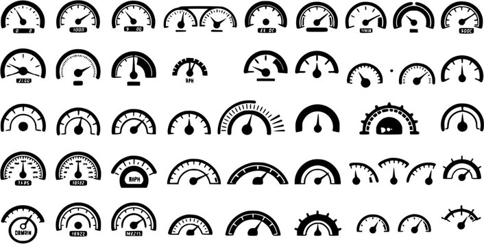 Vintage Gauge Collection: Hand-Drawn Speedometers  Dials Vector Illustration