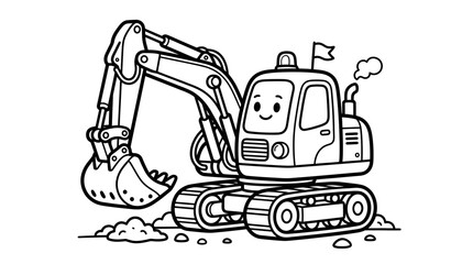 Smiling Cartoon Excavator Machine Digging. © Kebo