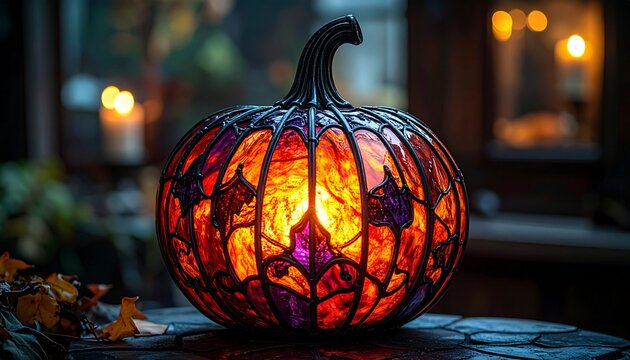 ステンドグラスで描いたハロウィンかぼちゃのダークな背景素材