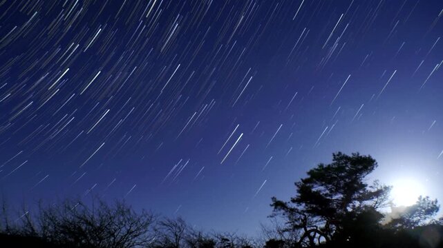 高ボッチ高原の夜空　星の動きが軌跡になる