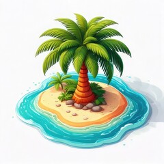 Obraz premium Cartoon island with palm trees and turquoise water