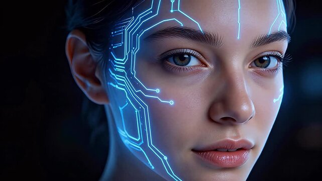 Face with glowing circuit patterns