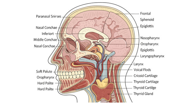 Anatomical Diagram of Human Head and Neck - Medical Illustration