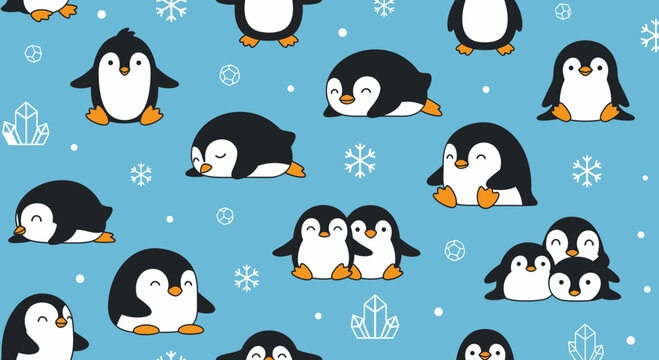 Cute Penguin Pattern - Whimsical Winter Wildlife Illustration
