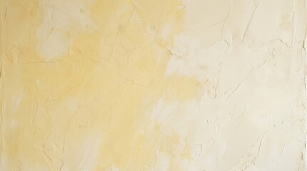 Fototapeta premium A detailed close up view of a rustic cream and yellow textured wall surface showing distressed stucco plaster finish indoors perfect for backgrounds and copy space