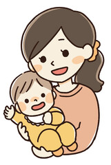 Naklejka premium 赤ちゃんを抱っこするママの手書きイラスト