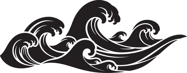 Fototapeta premium Stylized Black and White Ocean Wave Graphic Illustration Design