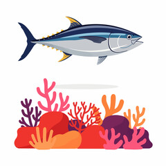 Fototapeta premium Tuna fish swimming above colorful coral reef