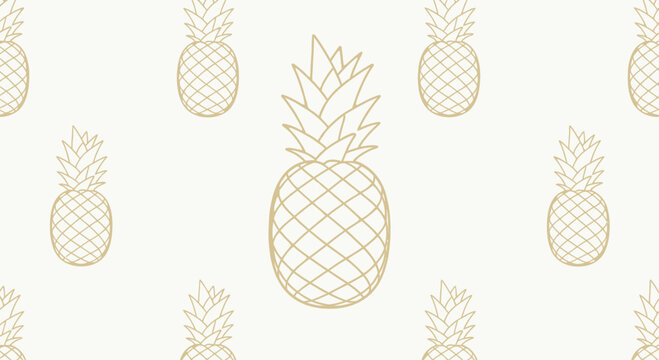 Golden Pineapple Pattern Seamless Background - Tropical Fruit Outline Design