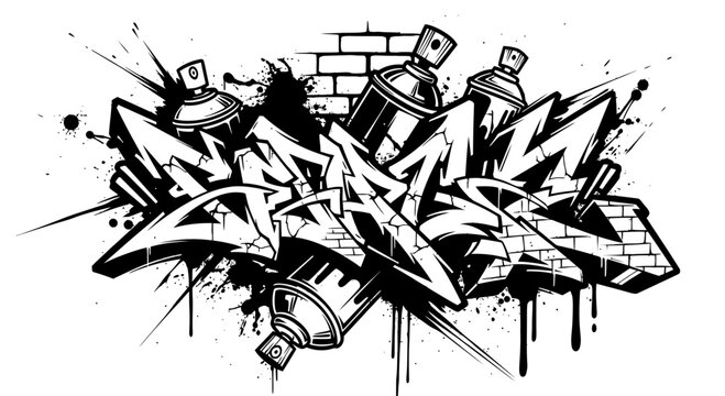 Graffiti Art Spray Cans and Urban Tagging Style Illustration