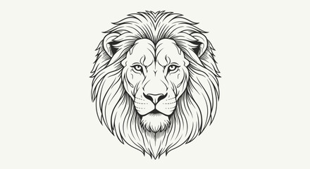 Obraz premium Majestic lion head illustration in black and white, a powerful and regal graphic artwork with detailed mane and intense gaze.