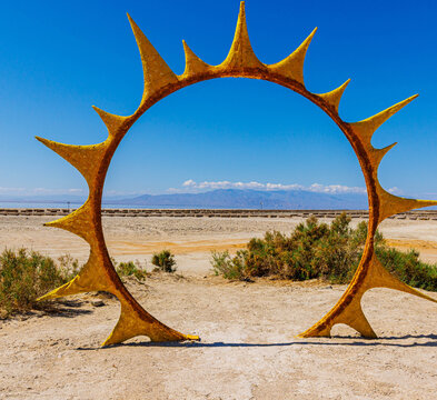 Framed View of The Santa Rosa Mountains Across The Salton Sea, Bombay Beach, California, USA