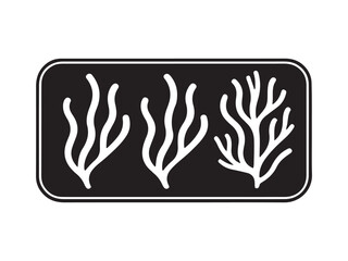 Fototapeta premium Three white stylized seaweed plants on a black background kelp marine life underwater