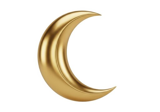 Golden crescent moon shape on a white background for decoration purposes.