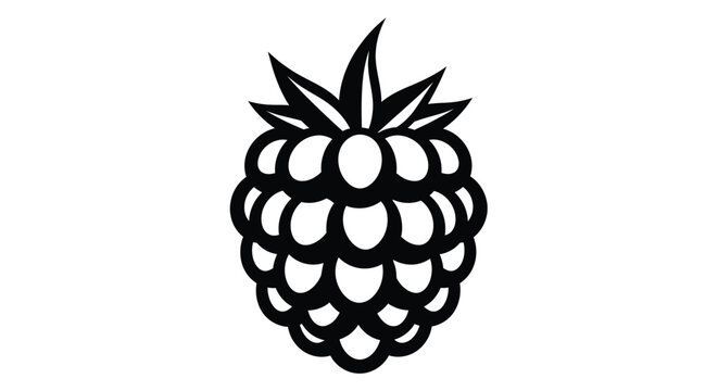 Stylized black and white vector illustration of a ripe raspberry fruit, perfect for food, nature, or healthy lifestyle graphic design projects and logos.