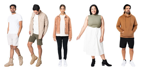 PNG Diverse fashion styles showcased creatively on transparent background