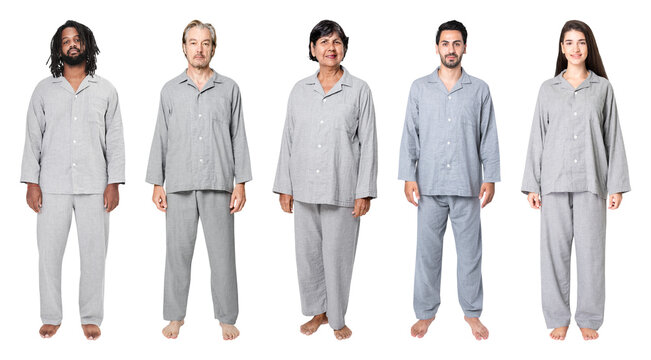 PNG Diverse group wearing matching pajamas on transparent background