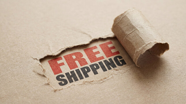 Free shipping text on torn paper packaging concept for online shopping and delivery 