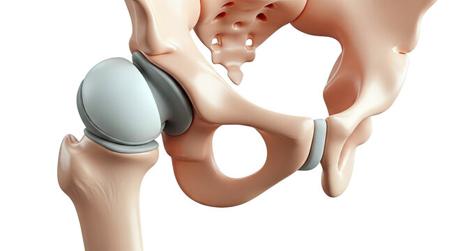 3D Rendering of a Hip Replacement Prosthesis and Pelvic Bone