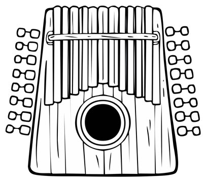 Cartoon Illustration of a Kalimba Musical Instrument Black and White