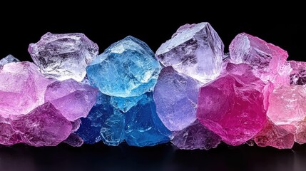 Fototapeta premium Colorful crystal stone rock formation against a dark background studio shot