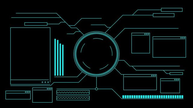 Futuristic 4K animation of digital scanning, data analysis, and target inspection in a high-tech HUD interface