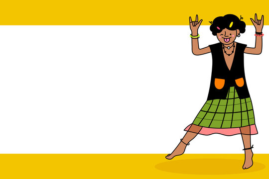 Playful cool kid character on a dull yellow frame design element