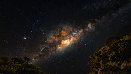 Stunning nighttime view of the milky way galaxy with vibrant cosmic colors