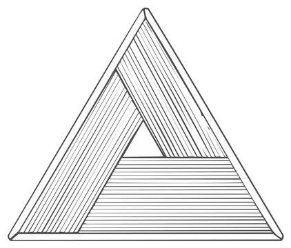 Triangle optical illusion linear design forming smaller triangular shape inside.