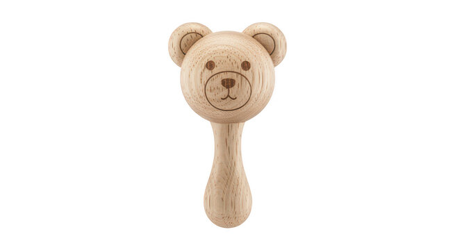 Wooden bear shaped baby pacifier wooden pacifier isolated on a transparent background